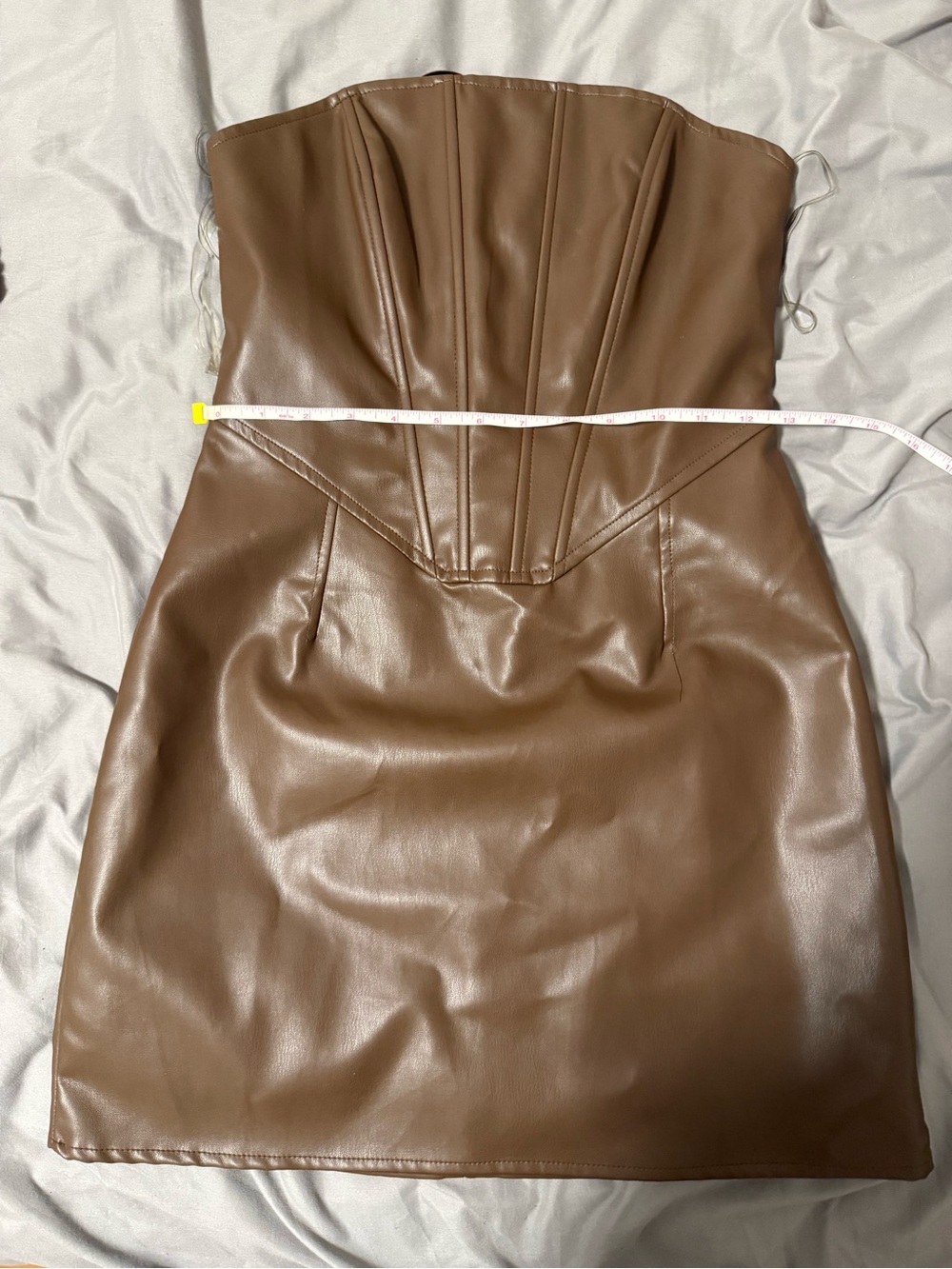La Hearts Brown Faux Leather Strapless Corset Mini Dress